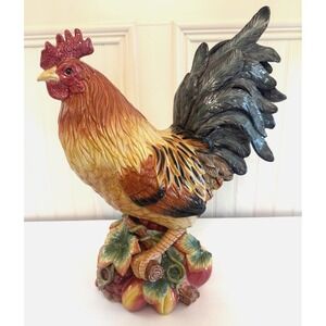 Fitz and Floyd Country Gourmet Centerpiece 18" Ceramic Rooster on Fruit W/ Box